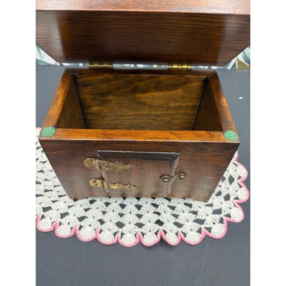 VTG Miniature Dry Sink Bar Wooden Box Lidded Trinket Recipe Box - Picture 4 of 10